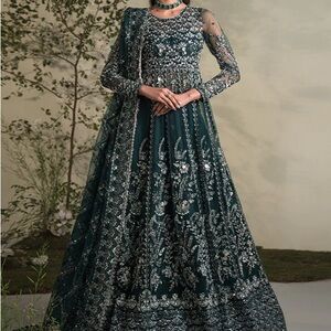 Saffron Mehri Green Embroidered Dress